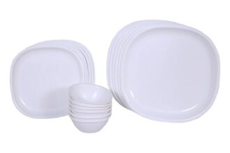 Signoraware Bpa Free Plastic Square Dinner Set | Microwave Safe | Unbreakable & Lightweight | Odor-Free | Great For Parties & Gatherings | Ideal For Regular Home Meals (Set Of 24 Pcs | White)