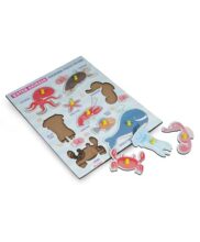 Asian Wooden Puzzle Game for Kids- Wooden Educational Learning Board Game for Kids| Brain Sensory Development Toy |Colorful 3D Shapes with knob, Wooden Board (Sea Animal)