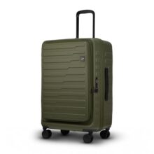 F Gear Sedona Medium 65cm German Polycarbonate Hard Luggage|8 Japanese Hinomoto Silent Wheels |Expandable Check-in Front Opening Suitcase for Travel| Anti-Theft Zipper, TSA 007 Lock (Army Green)