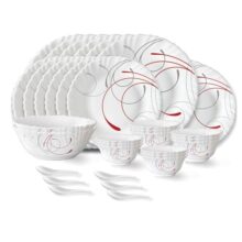 Larah By Borosil Boro Fluted Series Opalware Dinner Set | 33 Pieces For Family Of 6 | Microwave & Dishwasher Safe | Bone-Ash Free | Crockery Set For Dining & Gifting | Plates & Bowls | White