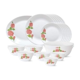 Larah by Borosil – Tiara Series, Rose Gold, 27 Pcs, Opalware Dinner Set, White