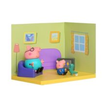 PEPPA PIG Living Room Themed Preschool Toy with Daddy Pig and George, Includes 2 Poseable Figures, Peppa’s Living Room Accessories and Scene Cards Playset, Toy for Kids Ages 3+,Playsets