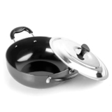 Cello Aluminum Hard-Anodised Classy Kadhai, 2.5 Ltr With Steel Lid, Gas Stove Compatible Only, Black