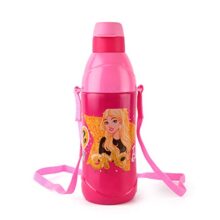 Cello Puro Steel-X Kids Zee 600 | Water Bottle with Inner Steel and Outer Plastic | Insulated Water Bottle | 540 ml, Barbie Design, Pink (Pack of 1)