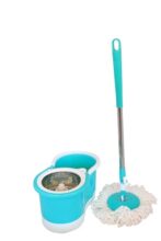 Relson Stainless Steel Microfiber Floor Cleaning Mop with Removable Washable Cleaning Pad and Integrated Water Mechanism,mop for Cleaning Floor (Multicolour) (Spin Mop with Wheels (Steel Bucket))