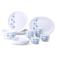 Larah by Borosil – Moon Series, Bluebell 27 Pieces Opalware Dinner Set, White