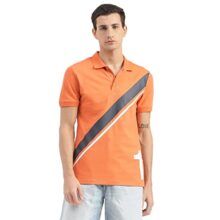 United Colors of Benetton Diagonal Striped Detail Polo T-Shirt (Size: M)-23P3089J3419IBR3 Orange