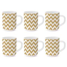 Larah By Borosil Gold Waves Opalware Mug, Set Of 6 Tea/Coffee Mugs, 240 Ml Each, Microwave & Dishwasher Safe, Bone-Ash Free, Crockery Set Ideal For Daily Use & Gifting, White
