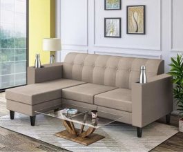 CASAINFITY 4 Seater LHS & RHS Fabric 4 Seater  Sofa(Finish Color – Cream, Knock Down)