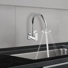 Delta Faucet Wall Mount Cold Only Kitchen Faucet I 10 Year Warranty I Korby Single Handle Multi-Function Kitchen Sink Tap I 360° Swivel Spout I Durable Kitchen Tap I Chrome – 44405
