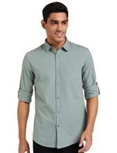 Amazon Brand – Symbol Men’s Cotton Shirt | Casual | Plain | Full Sleeve | Summer – Regular Fit (Available in Plus Size) (Granite Green_M)