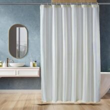 Amazon Basics Shower Curtain 7 Feet | Waterproof Bathroom Curtain | PVC-Free, No Plastic Smell | Machine Washable Fabric | Off-White | 6ft Wide | 12 Hooks -180 CM X 210 CM