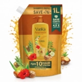 Dabur Vatika Ayurvedic Shampoo Refill Pouch – 1 L | Damage Therapy | Power Of 10 Ingredients For Solving 10 Hair Problems | No Parabens | For All Hair Types