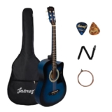 JUAREZ 38 Inch Cutaway Acoustic Guitar Kit with Pick Guard | ABS Neck & Fingerboard | Linden Wood Body | Steel Strings | Blue Sunburst | Guitar Bag, Strap, Picks & Spare Strings, JRZ38CAB-TBS-KIT