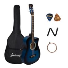 JUAREZ 38 Inch Cutaway Acoustic Guitar Kit with Pick Guard | ABS Neck & Fingerboard | Linden Wood Body | Steel Strings | Blue Sunburst | Guitar Bag, Strap, Picks & Spare Strings, JRZ38CAB-TBS-KIT