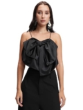 Tokyo Talkies Women’s Shoulder Straps Sleeveless Crop Top | Front Bow Detail | Playful & Chic | Perfect for Casual & Day Outings | Tops for Woman | Women Tops | Women Crop Top