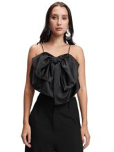 Tokyo Talkies Women’s Shoulder Straps Sleeveless Crop Top | Front Bow Detail | Playful & Chic | Perfect for Casual & Day Outings | Tops for Woman | Women Tops | Women Crop Top