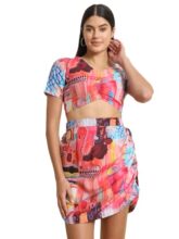 Womens 2-piece Printed Coord Set | Crop Top & Skirt Dress