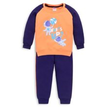 LuvLap Baby Boys Full Sleeve Sweatshirt & Pyjama Set Pack Of 1, Cotton Rich Fleece, Papaya, M (3 to 6 Months)