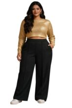KOTTY Plus Size High Waist Wide Leg Pants for Elegant Casual Wear-KTTWOMENSPANT990XXL
