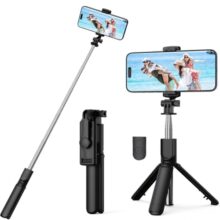 Bouncefit R1 Extendable Selfie Stick with Wireless Bluetooth Remote and Tripod Stand, 3-in-1 Multifunctional Design, Compatible with iPhone/OnePlus/Samsung/Oppo/Vivo/Xiaomi and All Phones (70Cm)