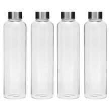 SIMPARTE Borosilicate GlassWater Bottles 750ml | Leak-Proof, Freezer Safe, Wide Mouth | Stainless Steel Cap | Ideal for School, Office, Gym Use | Set of 4
