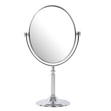 Keystream Double-Sided Makeup Mirror With 5X & 1X Magnification | Tabletop Vanity Mirror With Stand | Rotating Handheld Beauty Mirror For Men & Women – Silver Finish