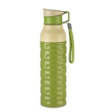 CELLO Puro Steel-X Delta 600 PU Insulated Water Bottle for Office 550 ml Green | Wide Mouth Easy to Carry with Strap Leak Proof Flip Top Lid Inner Steel Water Bottle for School Kids, College & Travel