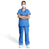 Medical Scrub Suit For Women – Sky Blue (Extra Small) | Poly Viscose Fabric | Ultimate Comfort And Breathability | Elasticated Waist | Multiple Pockets | V-Neck