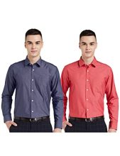 Amazon Brand – Symbol Men’S Cotton Formal Shirt | Casual | Plain | Full Sleeve | Combo Pack Of 2 – Regular Fit (Available In Plus Size) (Navy&Mid Red_39)