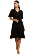 Amazon Brand – INKAST Women’s Sophisticated Black midi Dress Featuring a V-Neckline and Front Button