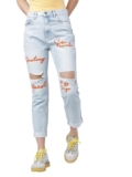 Tokyo Talkies Women Blue Boyfriend Fit Mid-Rise Mildly Distressed Jeans