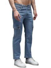 Denimlook Men Relaxed Fit Mid Rise Straight Fit Men’S Cargo Jeans, Blue Color, Denim Look 110 (32)