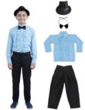 BookMyCostume Ballroom Western Dance Blue Frill Shirt Black Pant Hat & Bow Set Kids Fancy Dress Costume 3-4 years