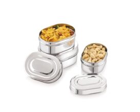 Tosaa Capsule Shaped Multi- Purpose Stainless Steel Food Storage Container, Airtight, Durable & Portable For Home, Travel, Or Outdoor Use, Pack Of – 3