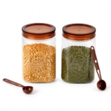 CELLO Retro Airtight Kitchen Storage Jars Set of 2 Pcs 1500ml Maroon | Freezer & Fridge Safe, Stylish Unbreakable Odor Resistant See Through PET Food Storage Containers Set for Flour Rice Pasta Spices