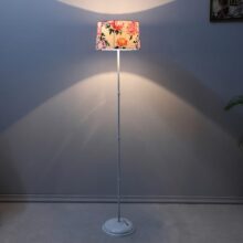 tu casa White Metal-Iron Base Foldable Floor Lamps with Carnation Print & Satin Shade for Bedroom, Living Room, Lounge, Office Area, Gifting Without Bulb for Home Decoration (Height – 57″)