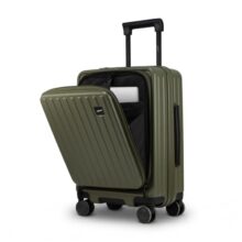 F Gear Montreal Small Cabin Pro 54cm German Polycarbonate Hard Luggage |8 Japanese Hinomoto Silent Wheels|USB & Type-C Charging | Front Opening Suitcase for Travel (Army Green)