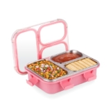 Attro Trio Meal Stainless Steel Lunch Box With 3 Partition, Microwave Safe, Airtight Leakproof Silicone Seal Lid, Bpa-Free Food Grade Tiffin Box For Office School Kids – 600Ml – Pink