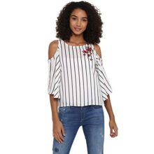 Harpa Boat Neck Vertical Stripes Top (GR5594-WHITE)