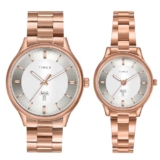 TIMEX Analog Watch for Couple with Silver-Tone Round Dial & Rose Gold Stainless Steel Bracelet Band Water Resistant Pair’s Wrist Watches – TW00ZP008