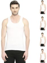 VIP Bonus Classic Mens 100% Cotton Sleeveless White Vest, 100 Size, Pack of 5