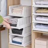 Planet 4-Tier Clothes Organizer For Wardrobe Cupboard Organizer For Clothes Foldable/Plastic Cloth Organizer For Storage/Closet Storage Basket/Drawer Organizer For Clothes (Plastic, White)