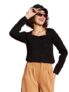 Black Rib Square Neck Full Sleeves Sweater