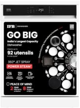IFB 14 Place Settings (fits up to 80 utensils) with DeepClean® Technology Freestanding Dishwasher (Neptune FX14, White, 70° Hot Water Wash with Hygienic Steam Drying, Perfect for Indian Utensils)