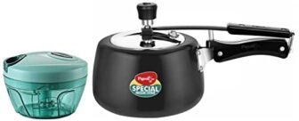 Pigeon by Stovekraft Hard Anodised Aluminium Inner Lid Cooker – 3 Litre with Induction Base (Contura), medium & Plastic Mini Handy and Compact Chopper with 3 Blades (Green, 400 ml)