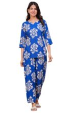 BLACK TEETAR Women’s Printed Pajama with Top Nightsuit Set Soft & Comfy Sleepwear, (Royal Blue, 2XL)