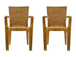 Prima Plastic Chair for Living Room | Set of 2 | Chair for Home, Living Room, Outdoor | Stackable Chair with arm | 100% Virgin Plastic | Big Boss 1 (Sandalwood Colour)