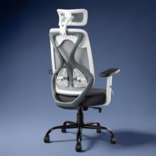 CELLBELL C190 Berlin Office Chair, High Back Mesh Ergonomic Home Office Desk Chair (Grey – White)