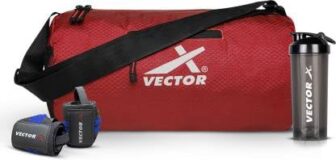 Vector X All in One Multipurpose Gym Bag Kit-Attacker 17 L Gym Sports Duffel Bag + Wrist Strap for Gym & Fitness Wrist Support + Nitro 700 ml Protein Shaker Bottle for Men & Women (Red)